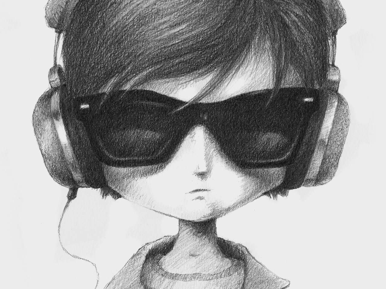 Headphones, dibujo en grafito sobre papel, por Kike Riesco
